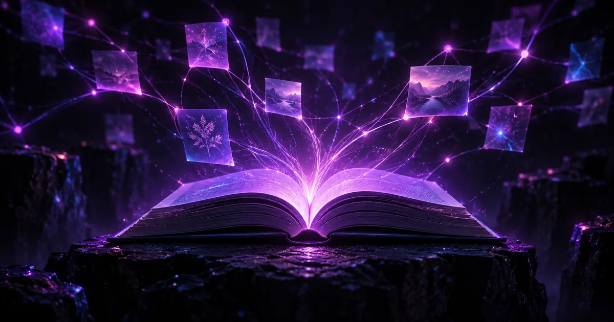 Violet and magenta editorial artwork for About This Guide and Download.