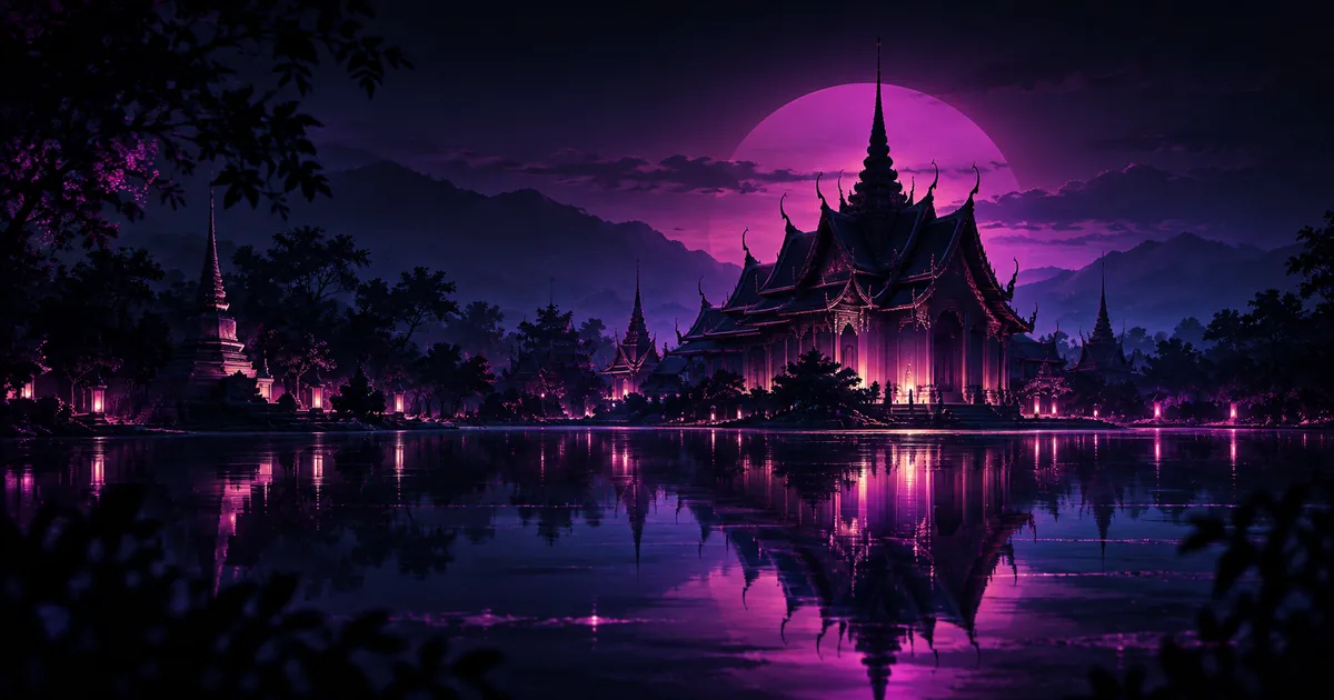 Violet and magenta editorial artwork for Care in Thailand.